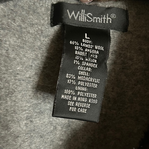 Willi Smith Gray V-Neck Sweather with Removable Faux Mink Fur Collar, Size L - Picture 6 of 13